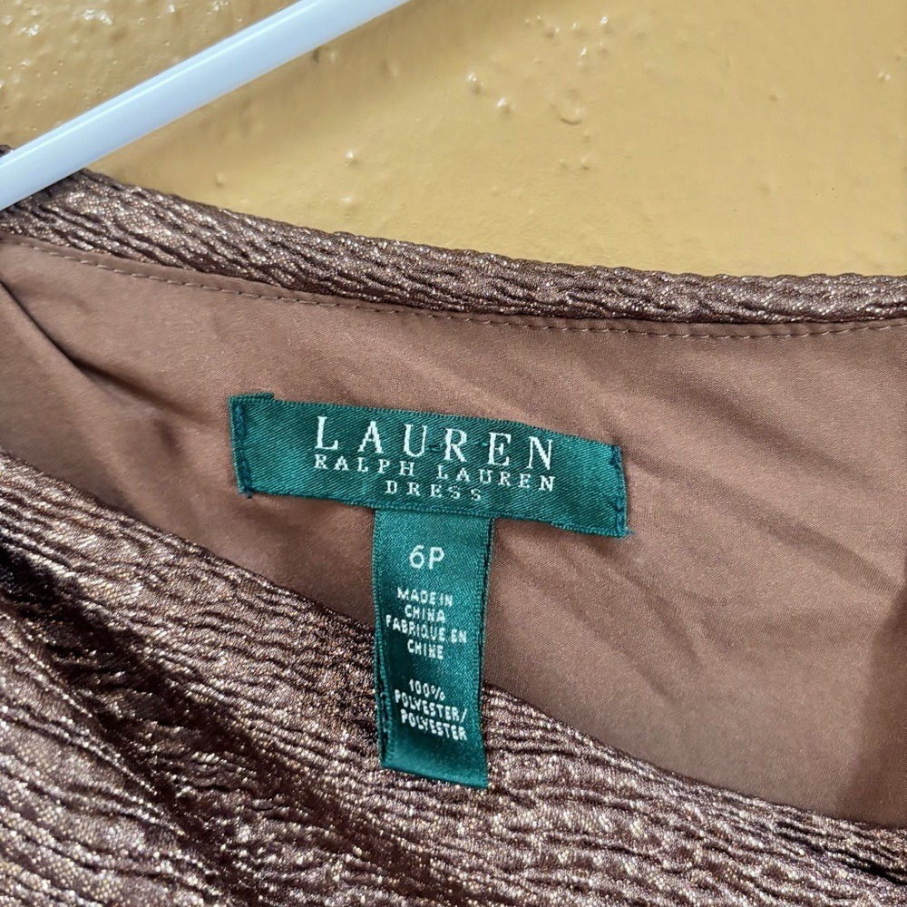 Lauren Ralph Lauren Metallic Bronze One Shoulder Ruched Cocktail Dress 6P - Picture 4 of 8